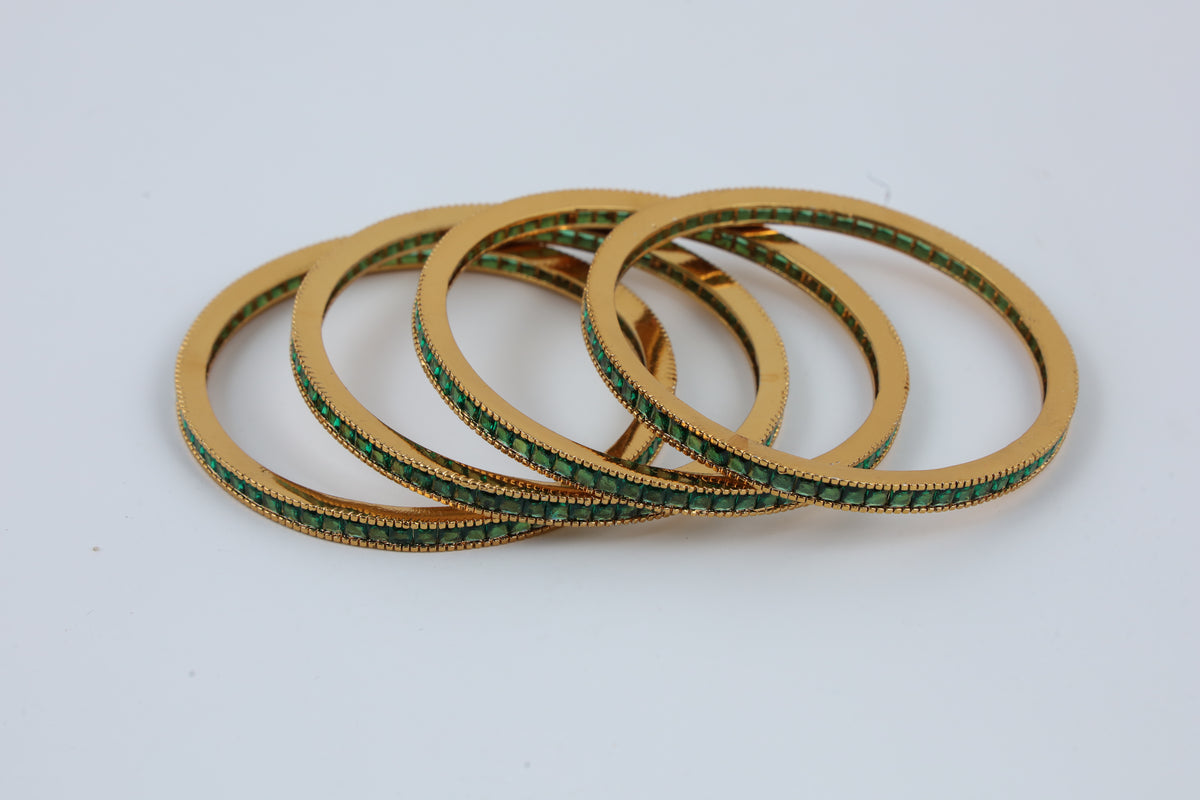 Green Stone Gold-Tone Bangles