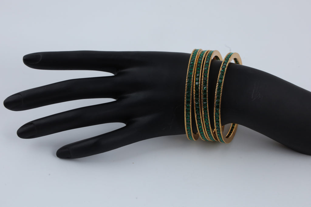 Green Stone Gold-Tone Bangles