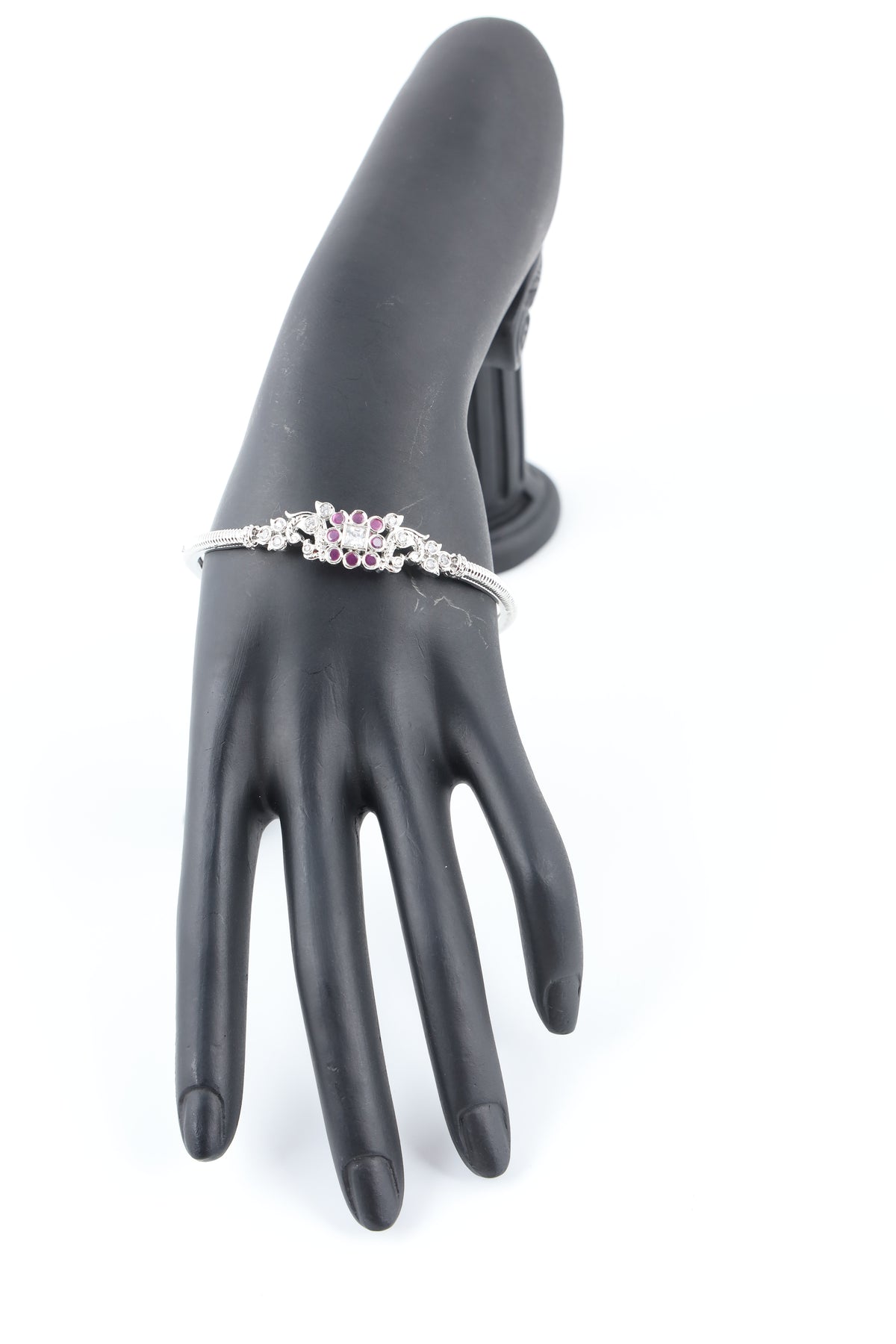 Purple Stone Silver-Tone Kada Bracelet