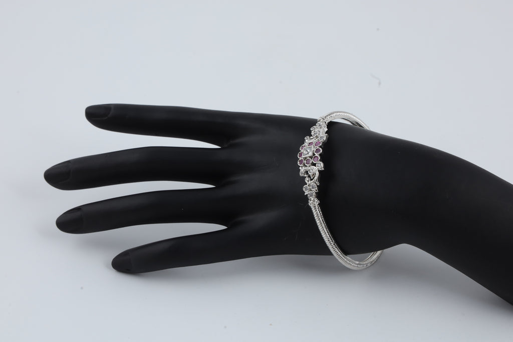 Purple Stone Silver-Tone Kada Bracelet