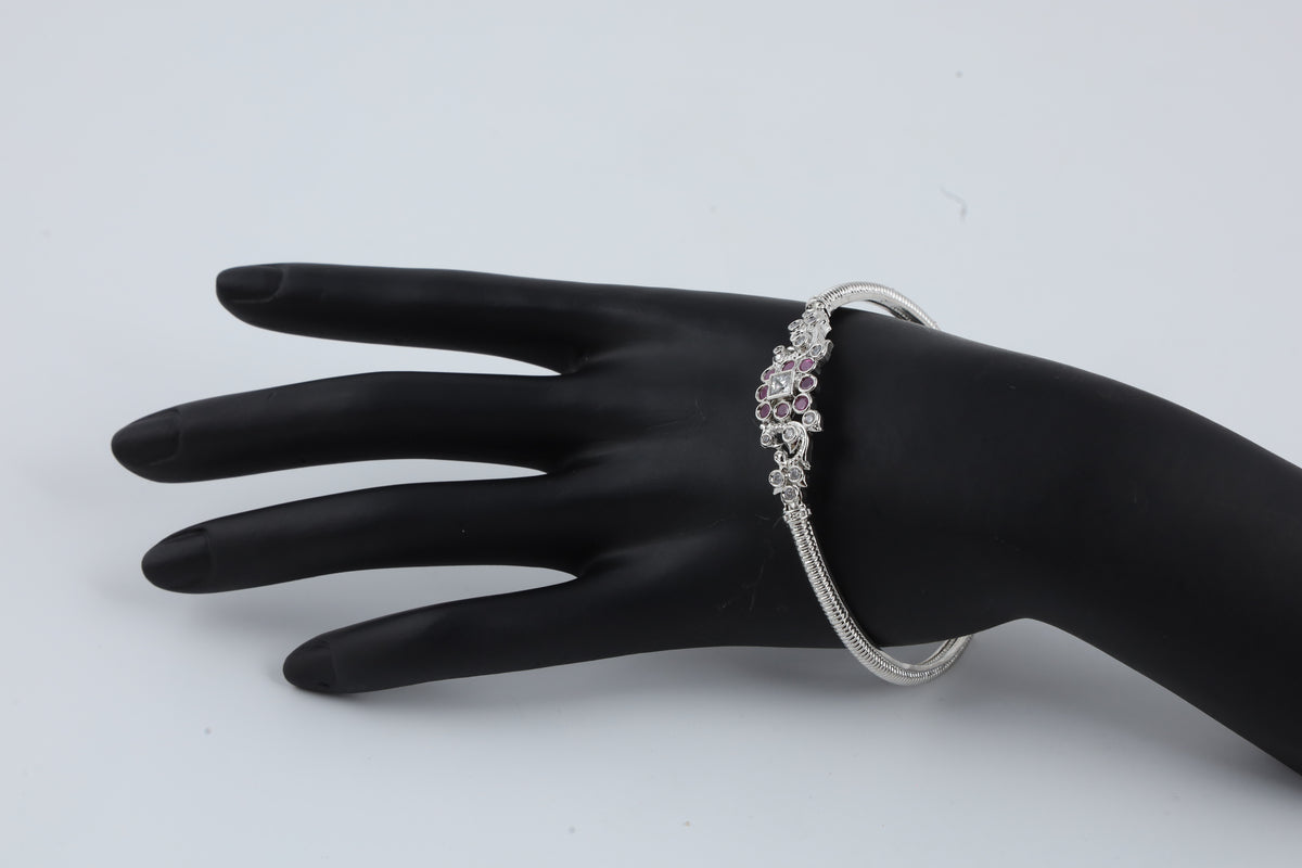 Purple Stone Silver-Tone Kada Bracelet