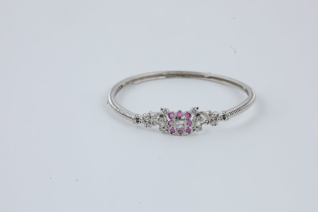 Purple Stone Silver-Tone Kada Bracelet
