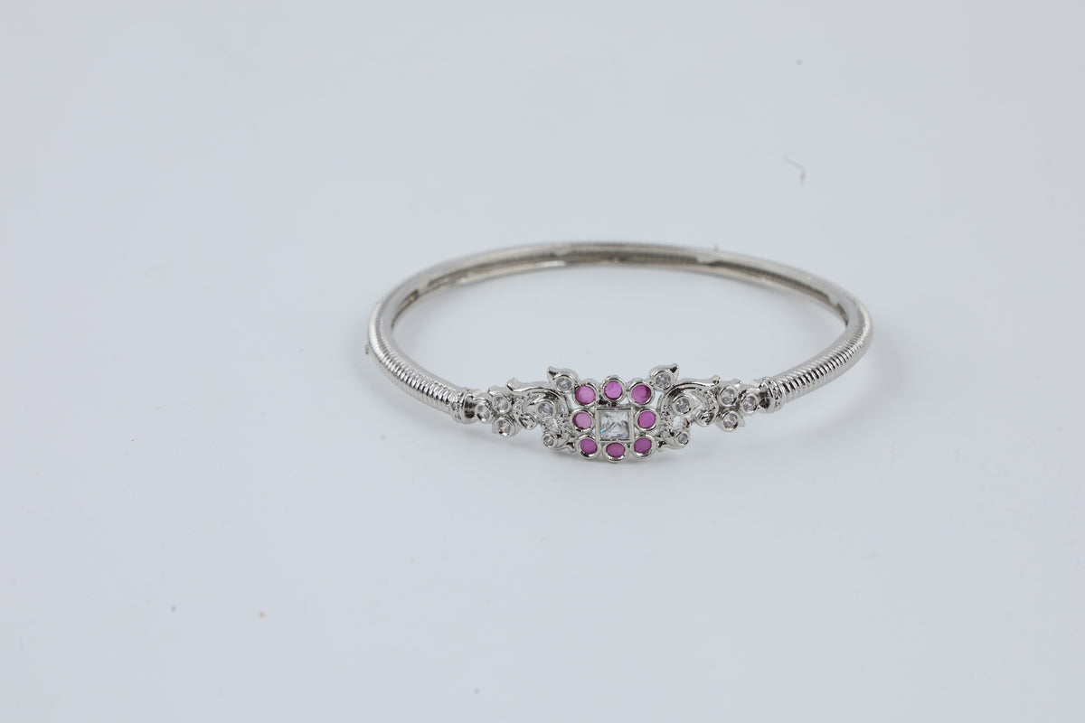 Purple Stone Silver-Tone Kada Bracelet
