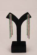 Emerald & Pink Crystal Long Drop Earrings