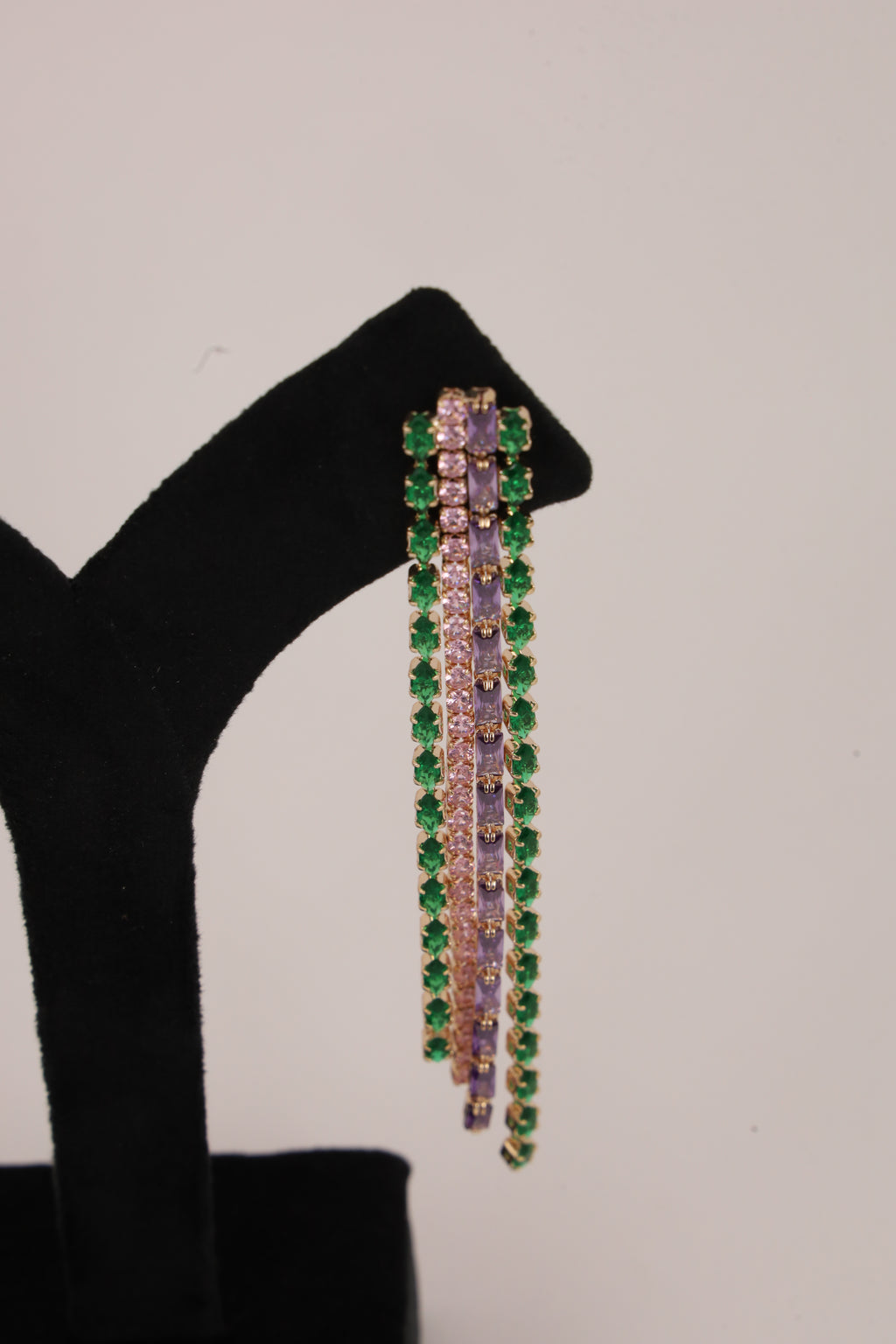 Emerald & Pink Crystal Long Drop Earrings