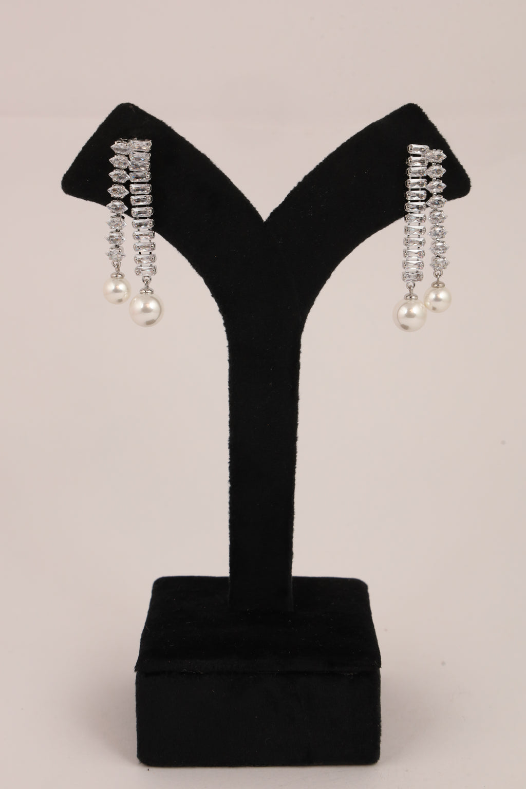 Silver Crystal Pearl Drop Earrings