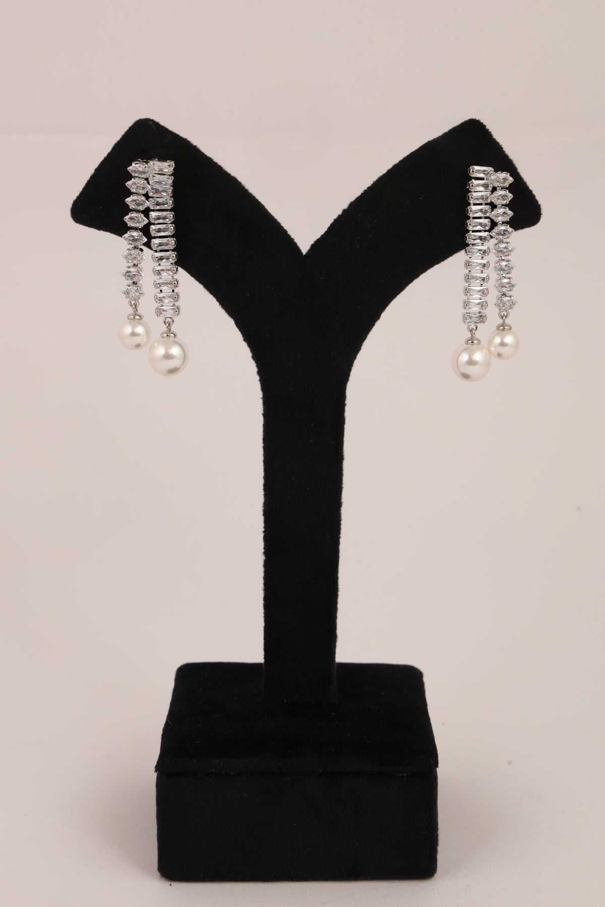 Silver Crystal Pearl Drop Earrings