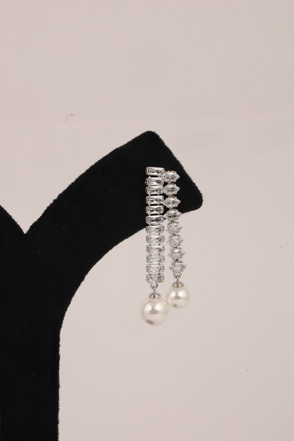 Silver Crystal Pearl Drop Earrings