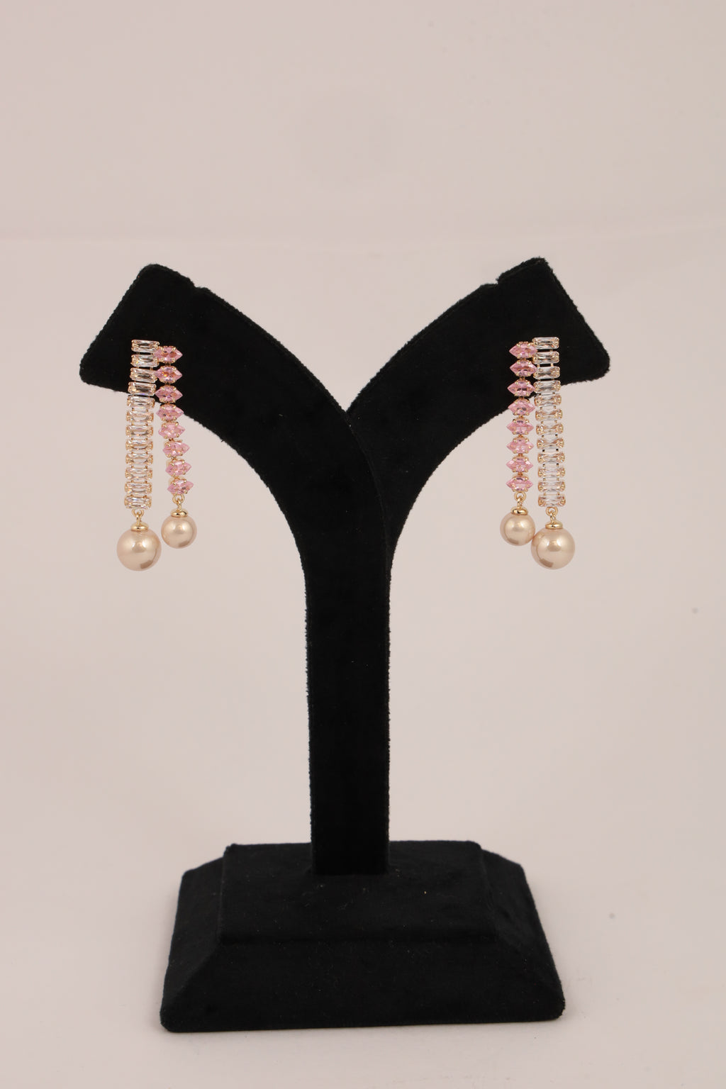 Pink Crystal Pearl Drop Earrings