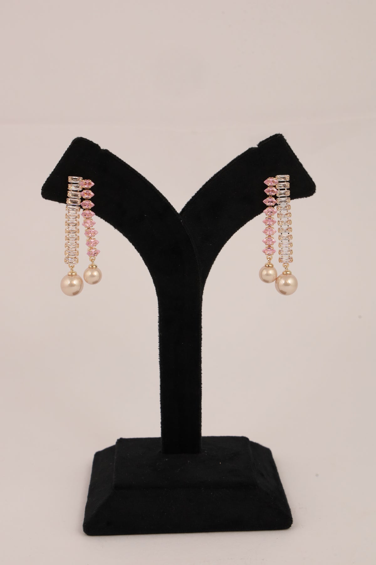 Pink Crystal Pearl Drop Earrings