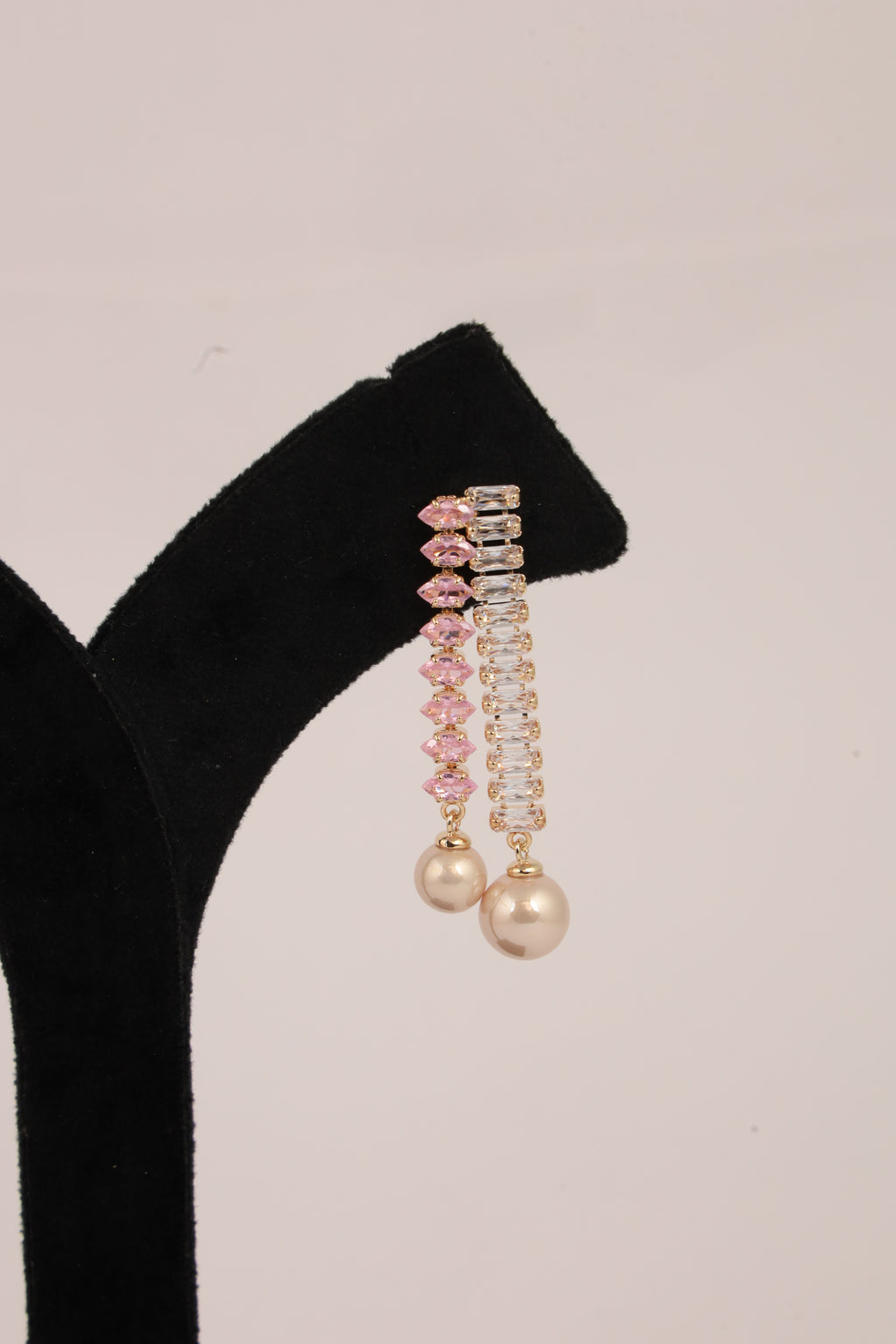 Pink Crystal Pearl Drop Earrings