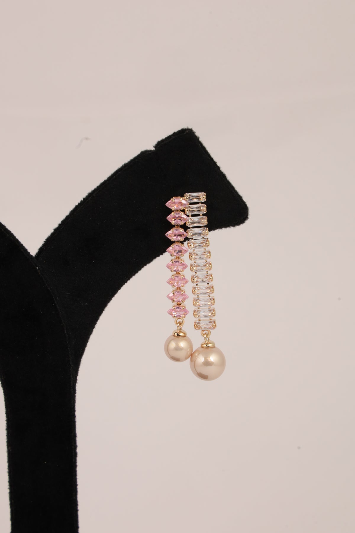 Pink Crystal Pearl Drop Earrings