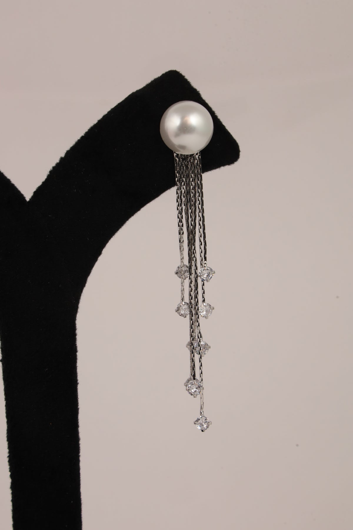Pearl & Silver-Tone Crystal Tassel Drop Earrings
