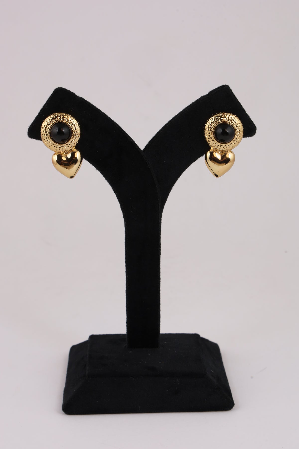 Black Onyx Heart Drop Stud Earrings