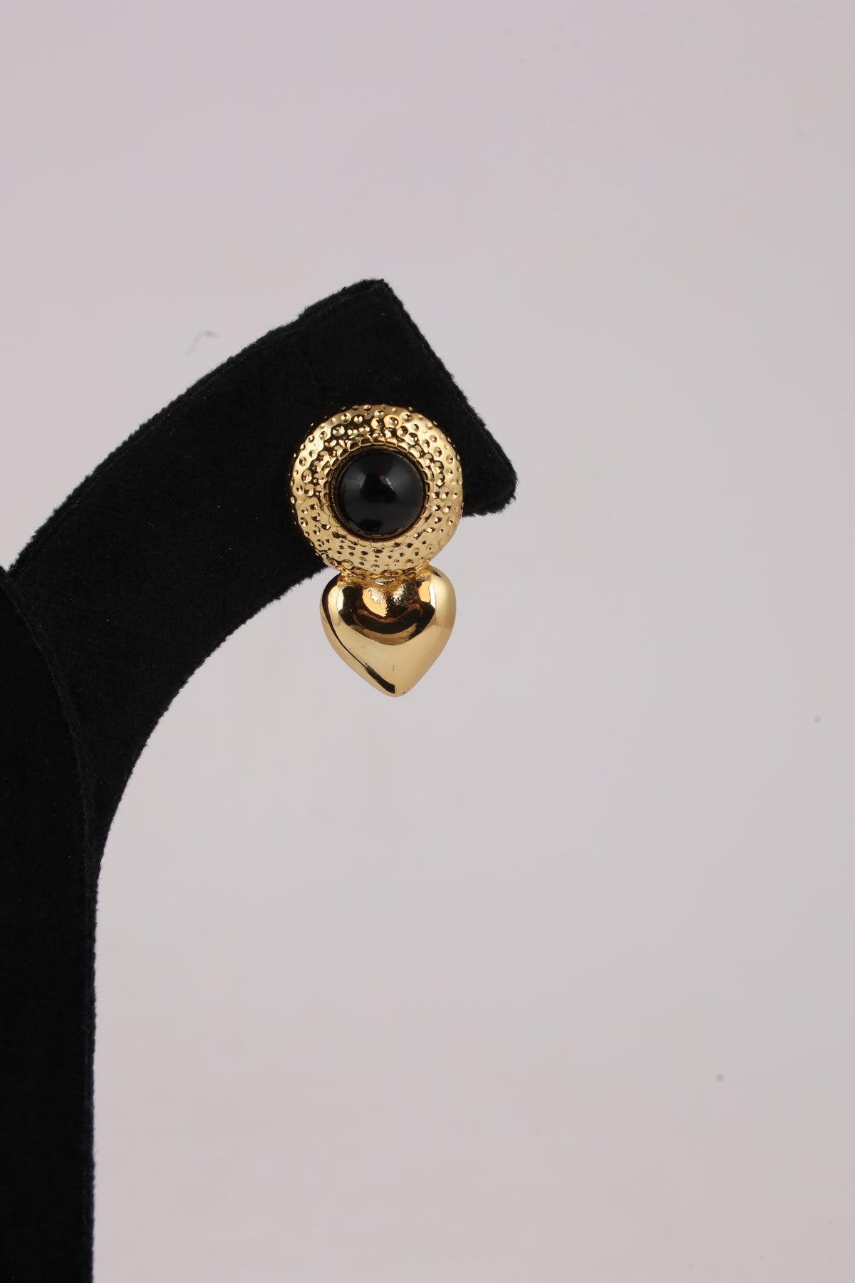 Black Onyx Heart Drop Stud Earrings