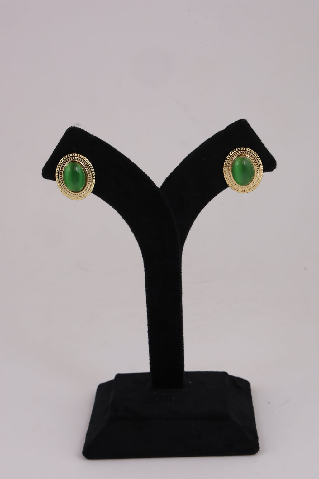Emerald Green Oval Gold-Tone Stud Earrings