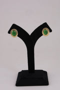 Emerald Green Oval Gold-Tone Stud Earrings