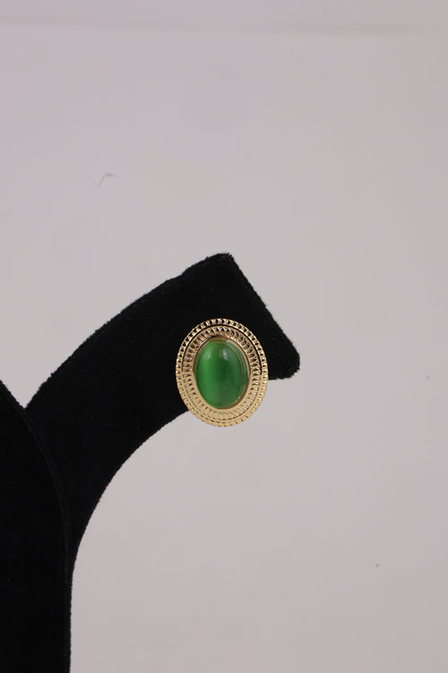 Emerald Green Oval Gold-Tone Stud Earrings