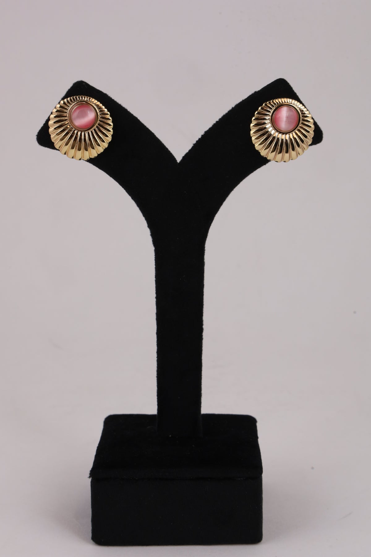 Pink Stone Gold Sunburst Stud Earrings