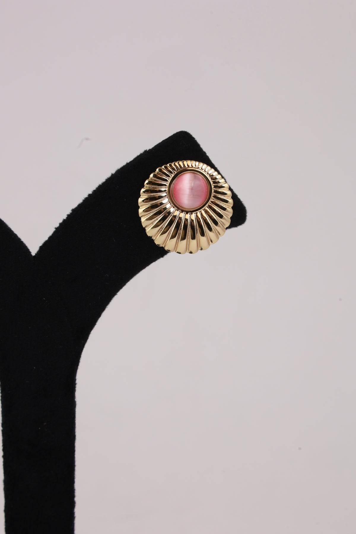 Pink Stone Gold Sunburst Stud Earrings