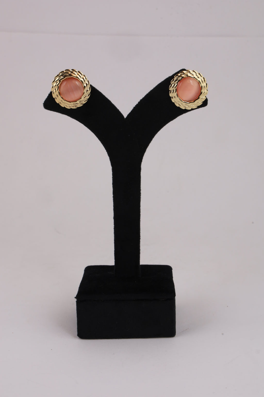 Peach Stone Gold-Tone Rope Stud Earrings