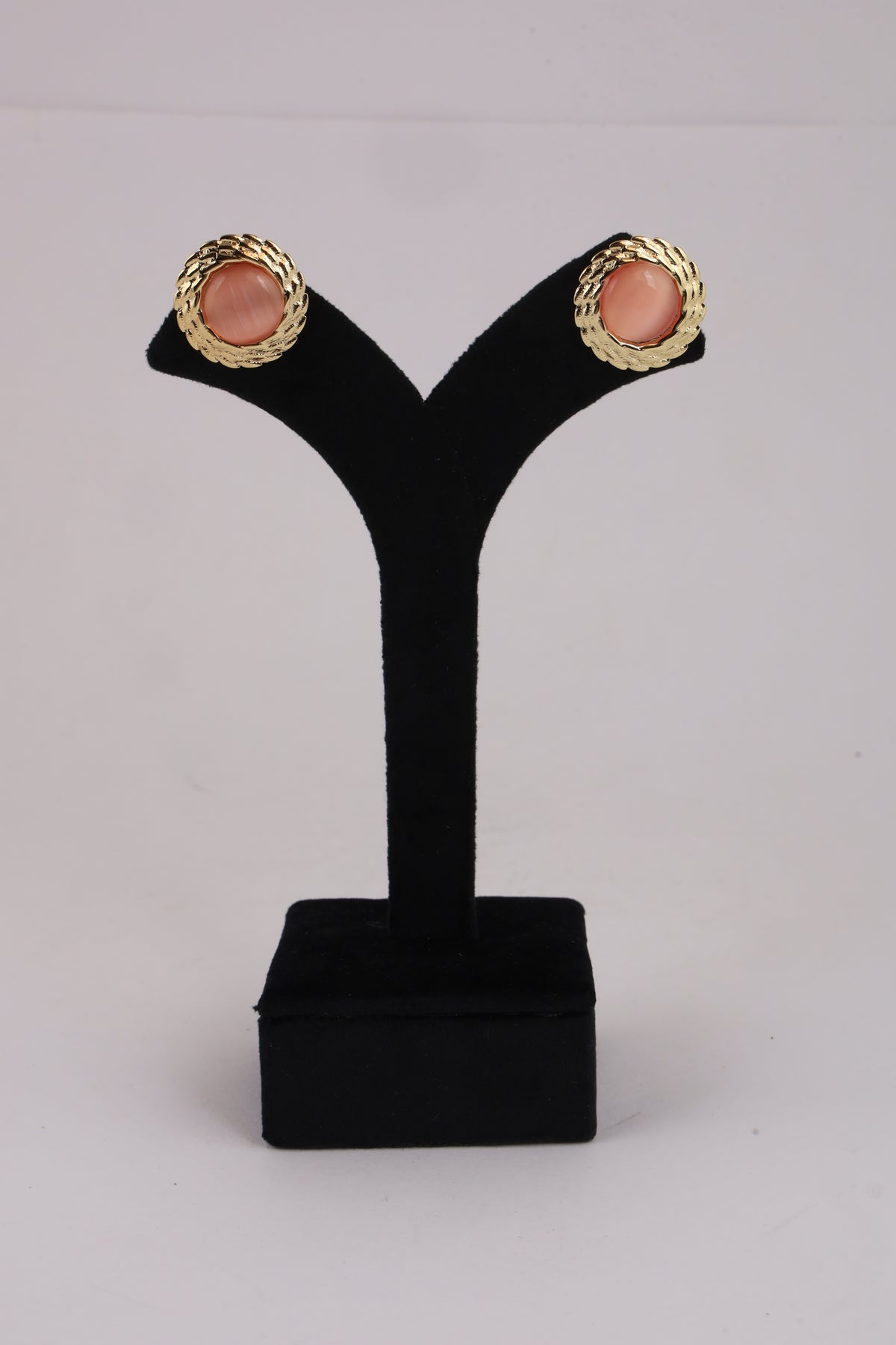 Peach Stone Gold-Tone Rope Stud Earrings