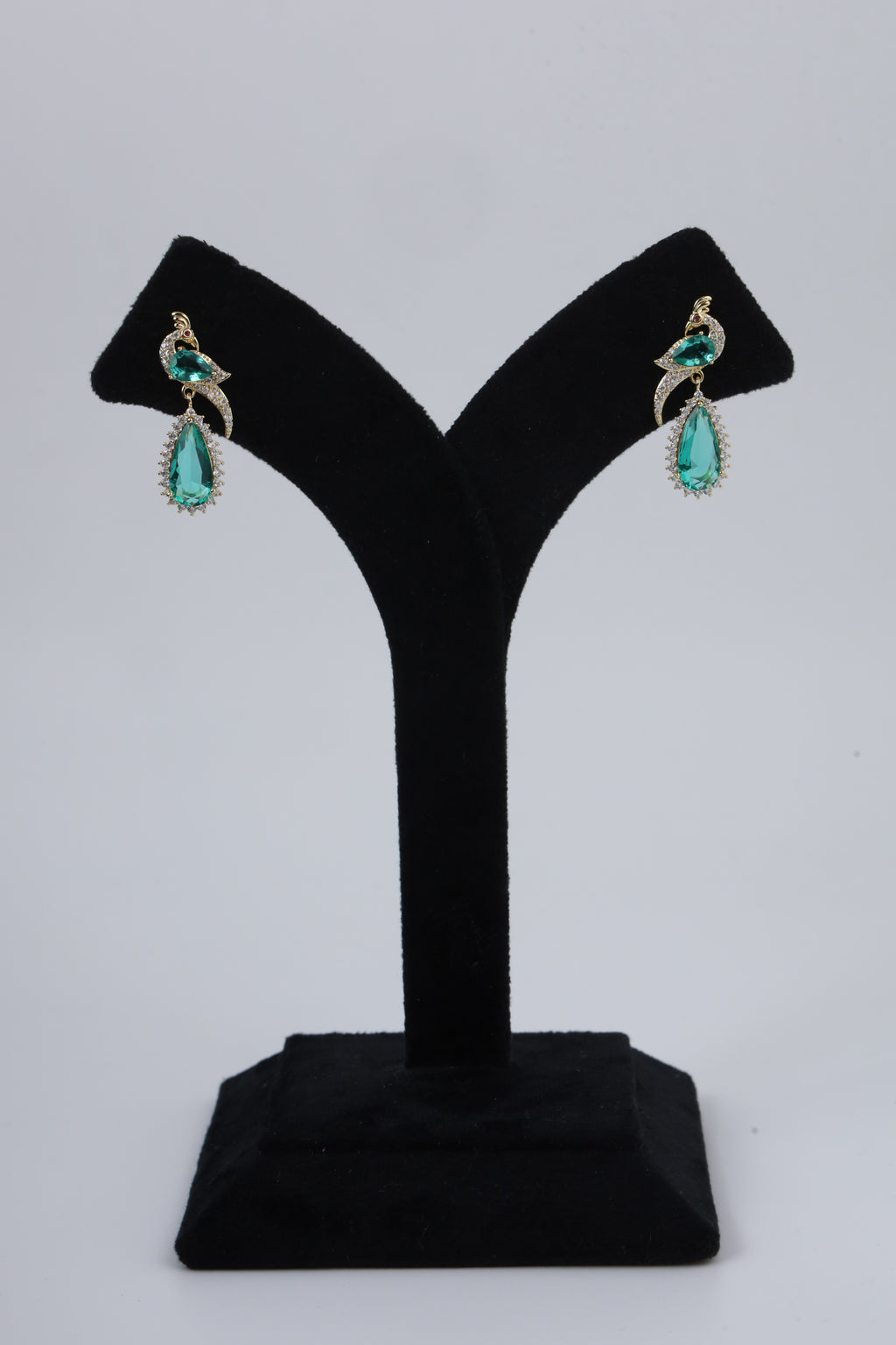 Turquoise Peacock-Inspired Gold-Tone Drop Earrings