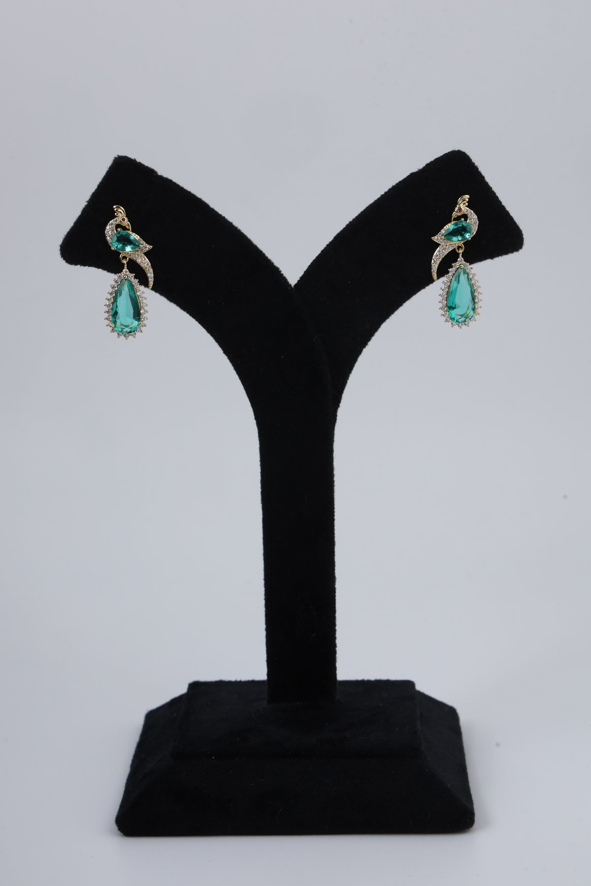 Turquoise Peacock-Inspired Gold-Tone Drop Earrings