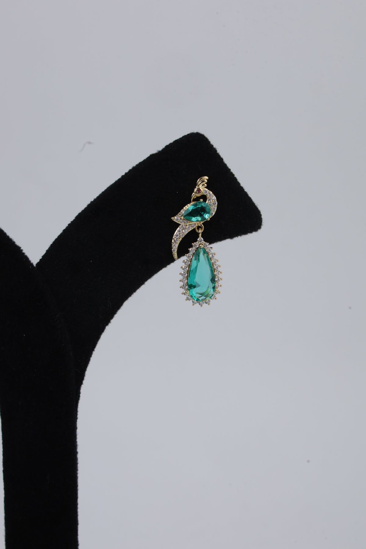 Turquoise Peacock-Inspired Gold-Tone Drop Earrings