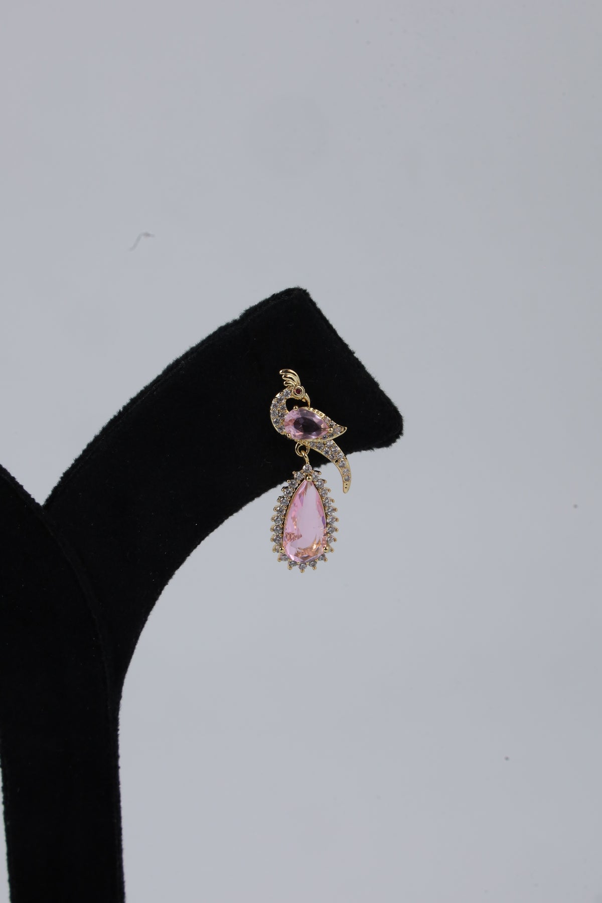 Pink Teardrop Bird-Inspired Gold-Tone Drop Earrings