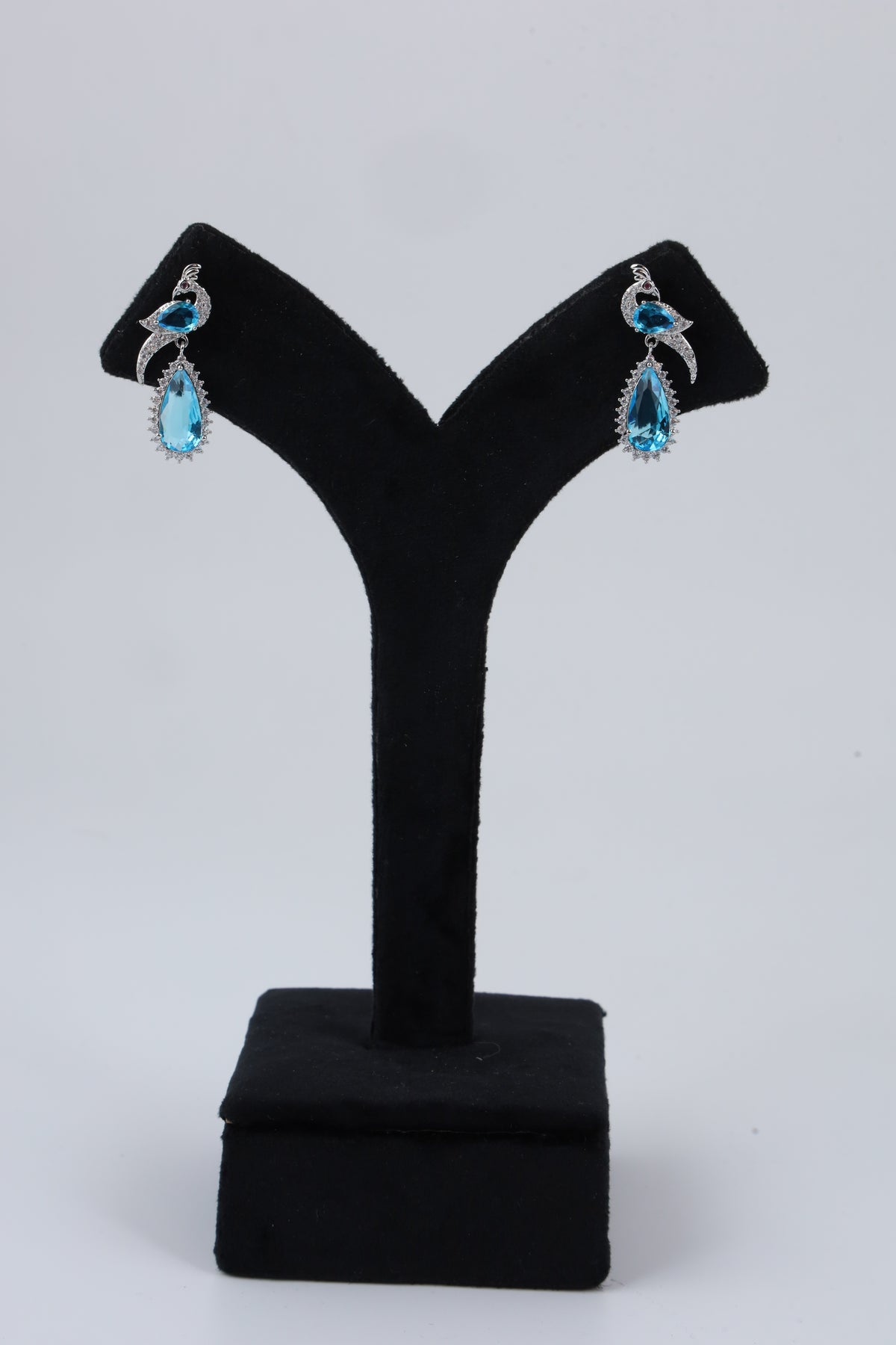 Blue Teardrop Bird-Inspired Silver-Tone Drop Earrings
