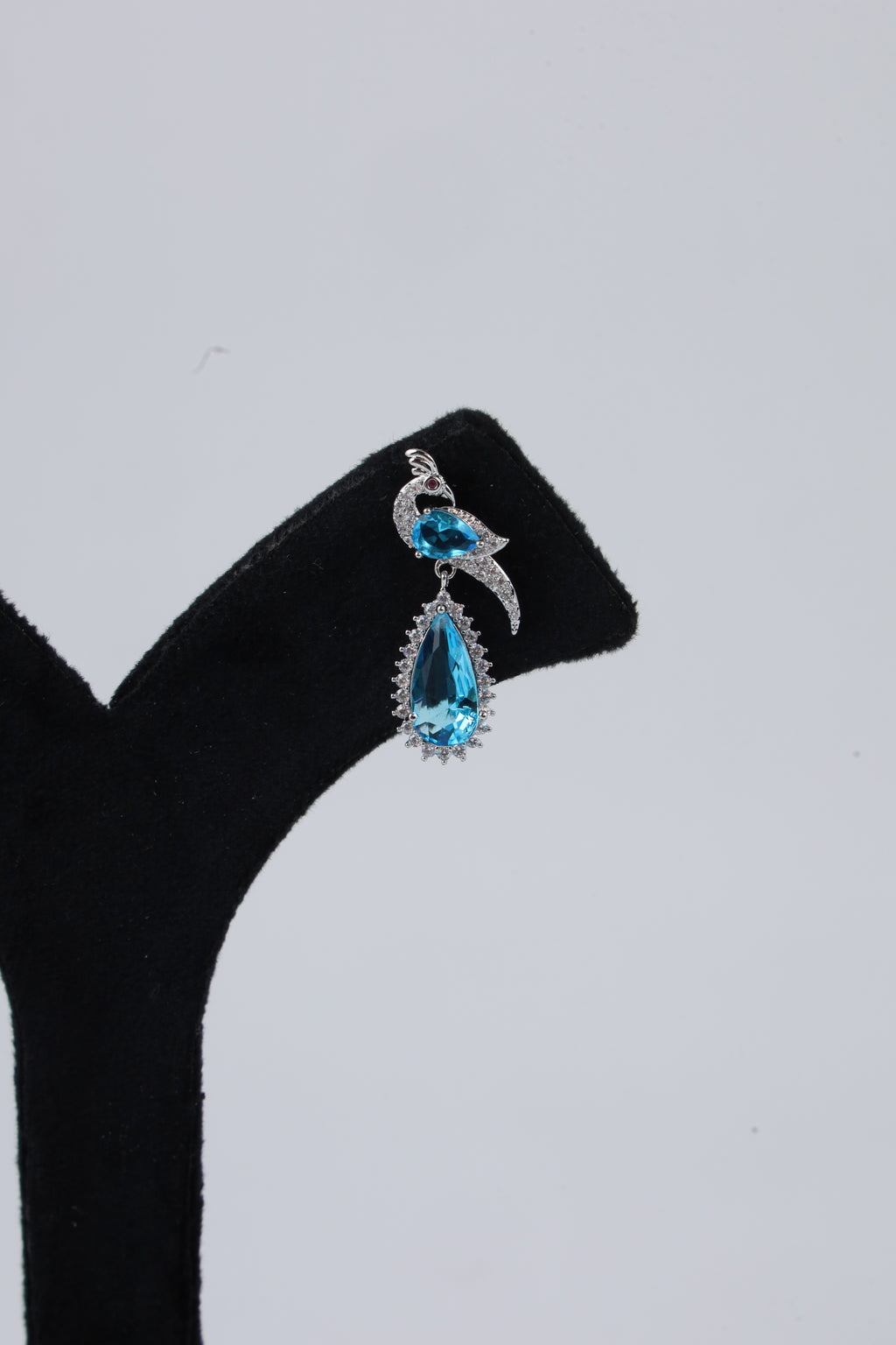 Blue Teardrop Bird-Inspired Silver-Tone Drop Earrings