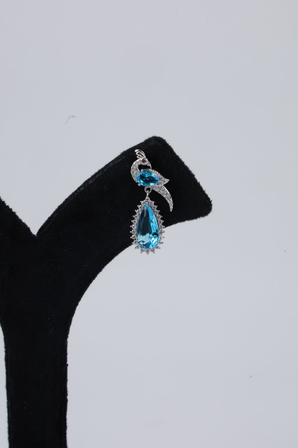 Blue Teardrop Bird-Inspired Silver-Tone Drop Earrings