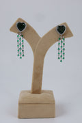 Black Heart Green Stone Tassel Drop Earrings
