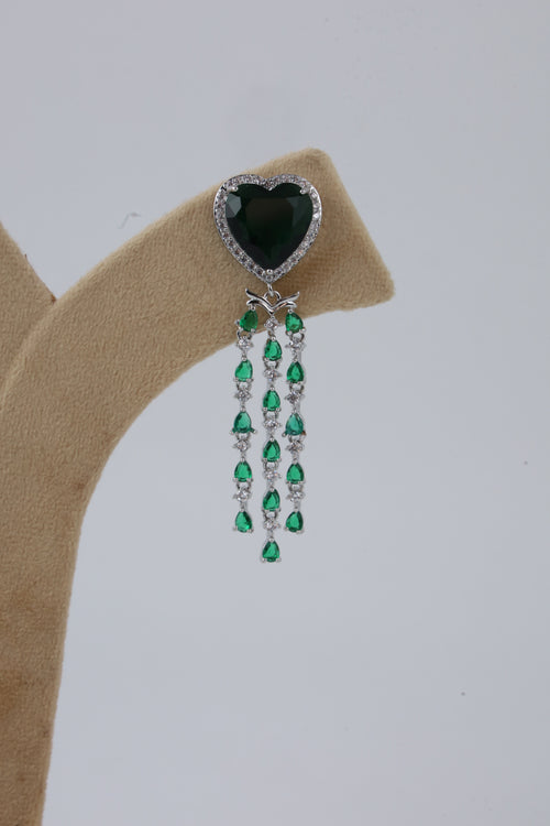 Black Heart Green Stone Tassel Drop Earrings