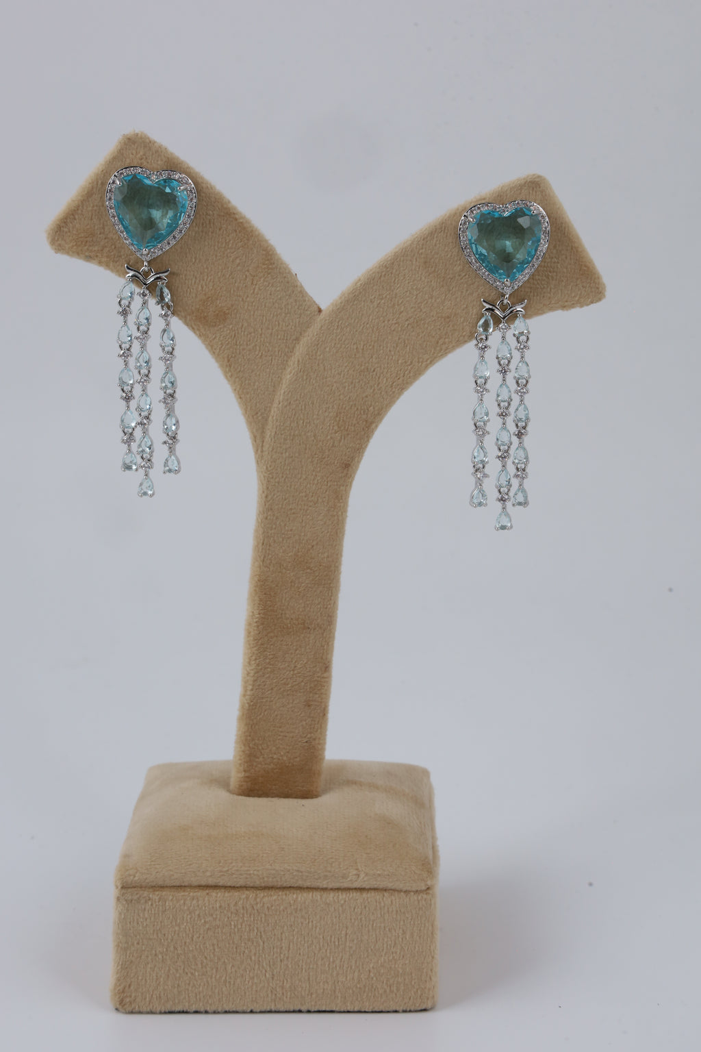 Aqua Heart Crystal Drop Earrings