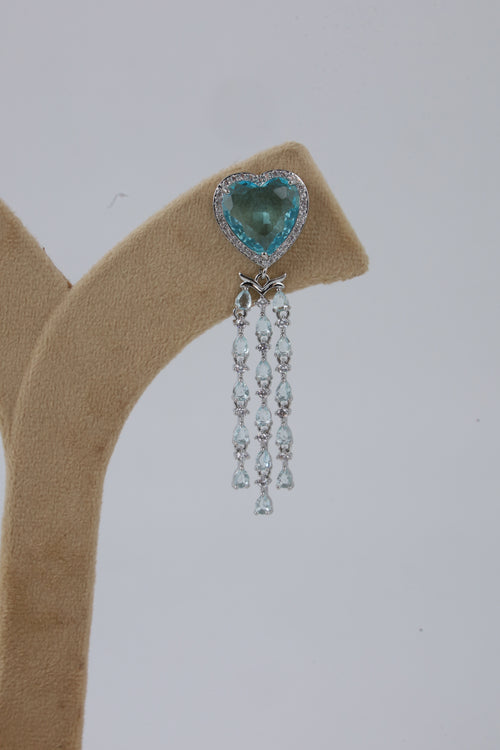 Aqua Heart Crystal Drop Earrings