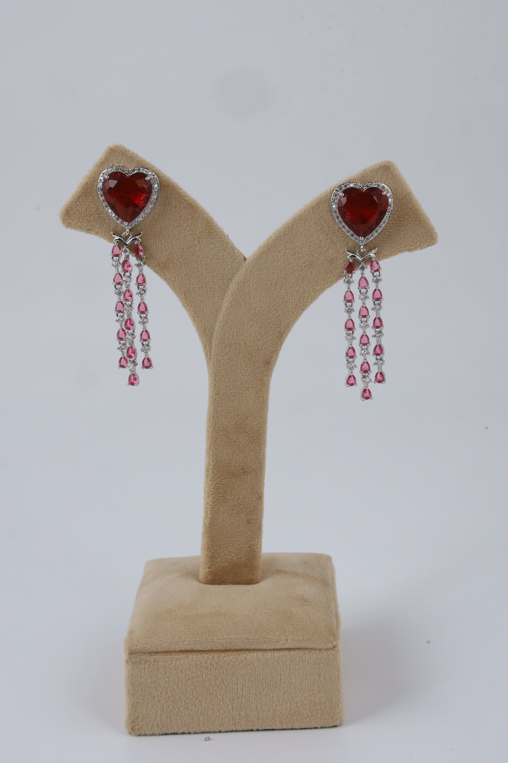 Ruby Red Heart Crystal Drop Earrings