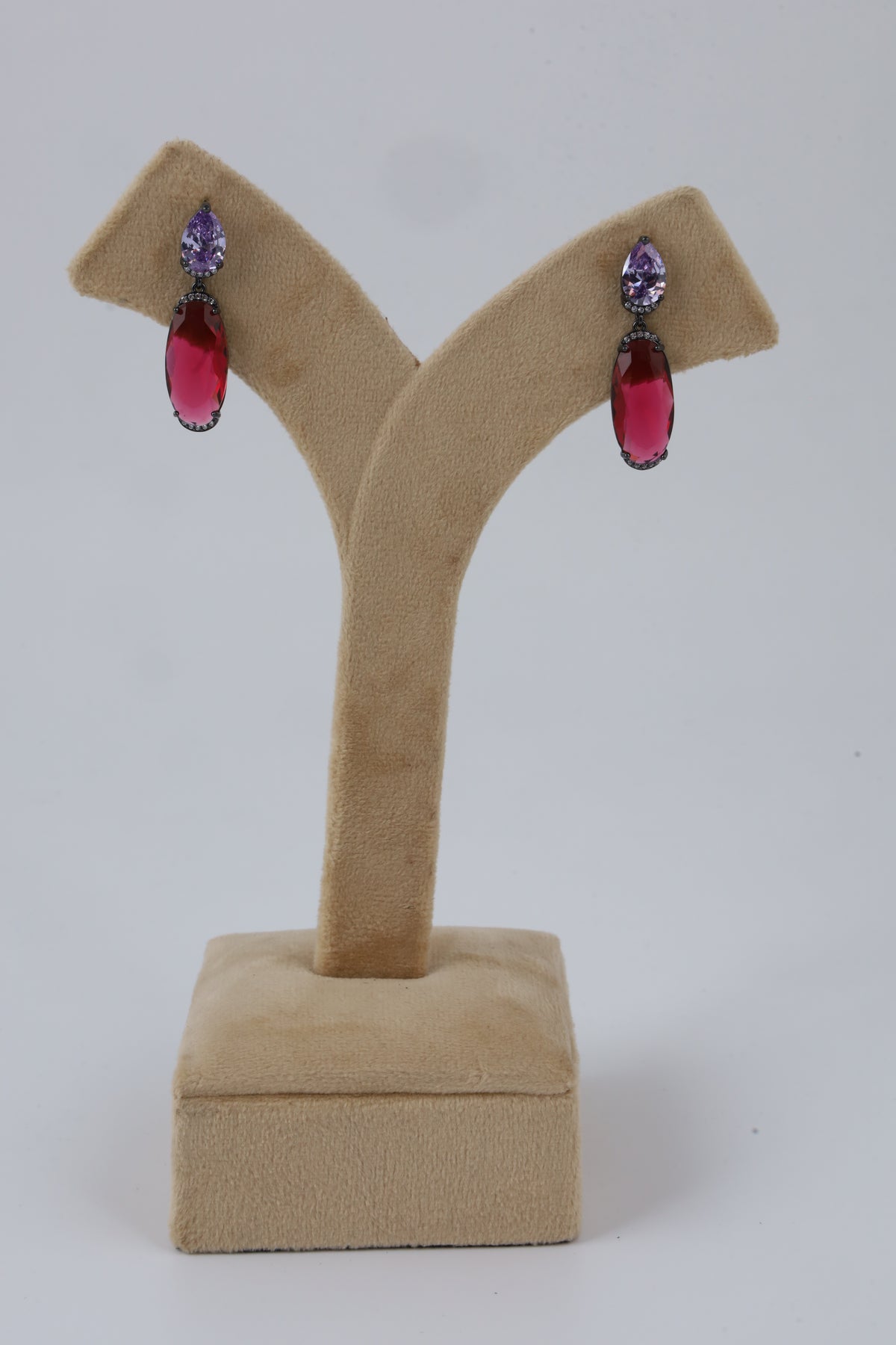 Ruby Pink and Purple Crystal Drop Earrings