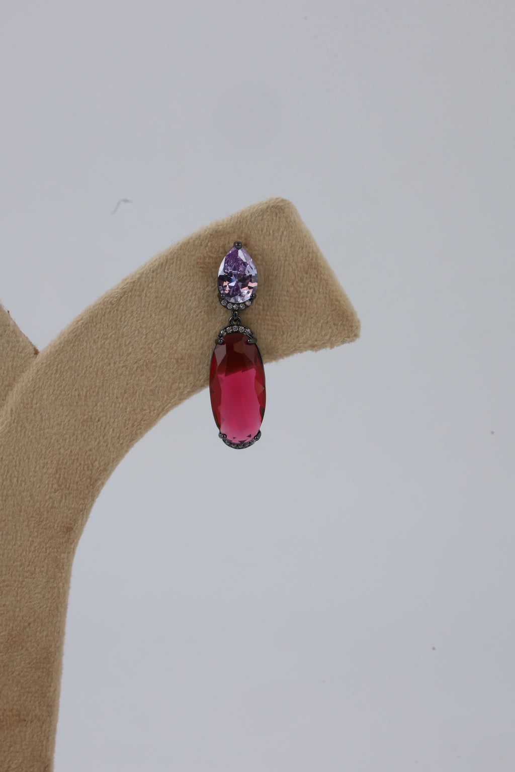 Ruby Pink and Purple Crystal Drop Earrings