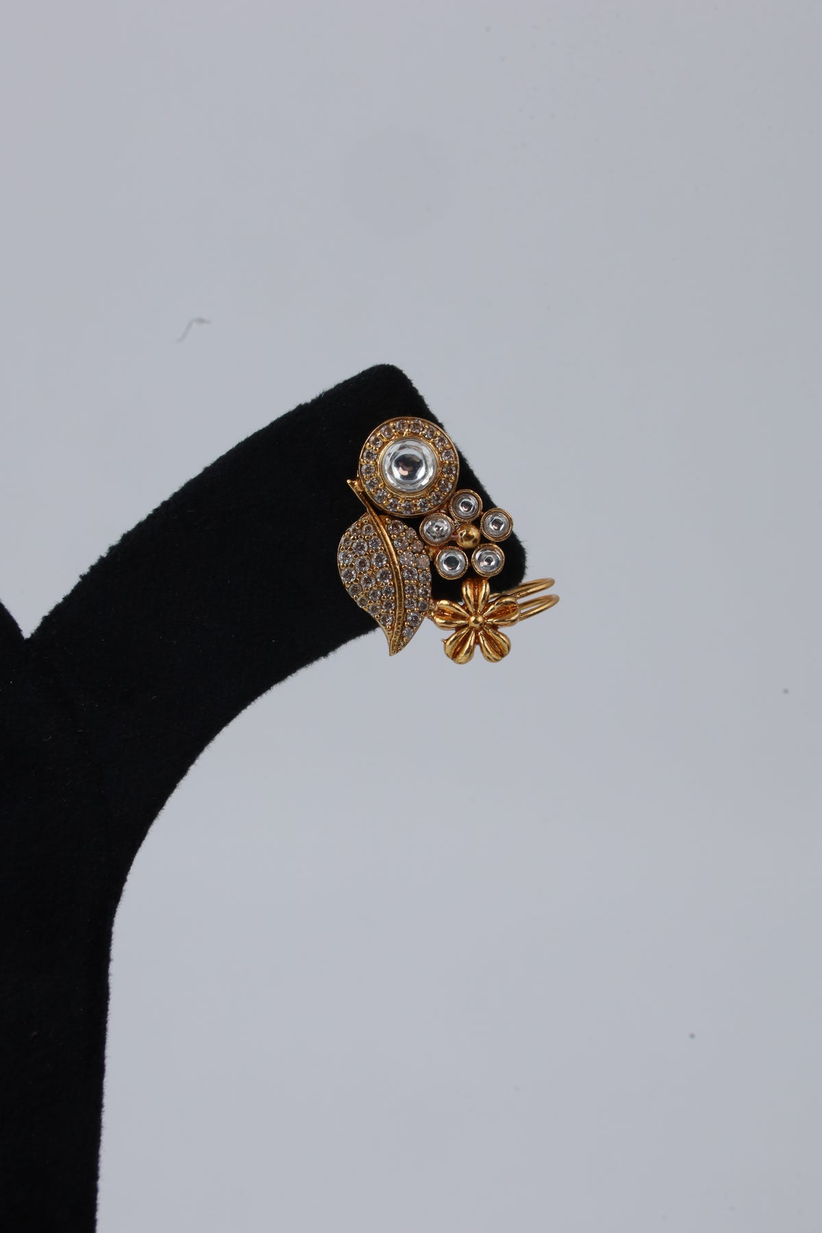 Gold-Tone Floral Crystal Leaf Stud Earrings