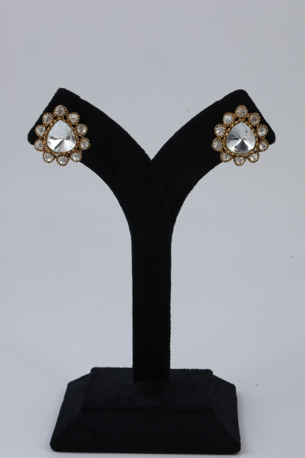 Gold-Tone Teardrop Crystal Halo Stud Earrings