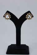 Gold-Tone Teardrop Crystal Halo Stud Earrings