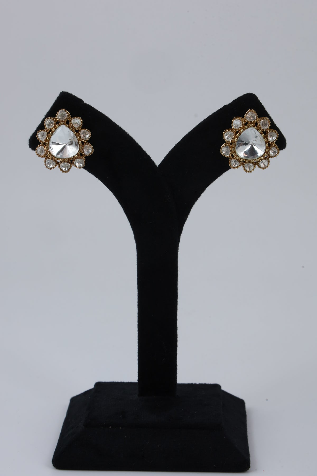 Gold-Tone Teardrop Crystal Halo Stud Earrings