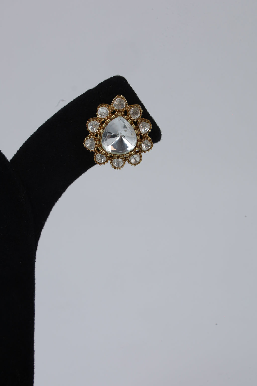 Gold-Tone Teardrop Crystal Halo Stud Earrings