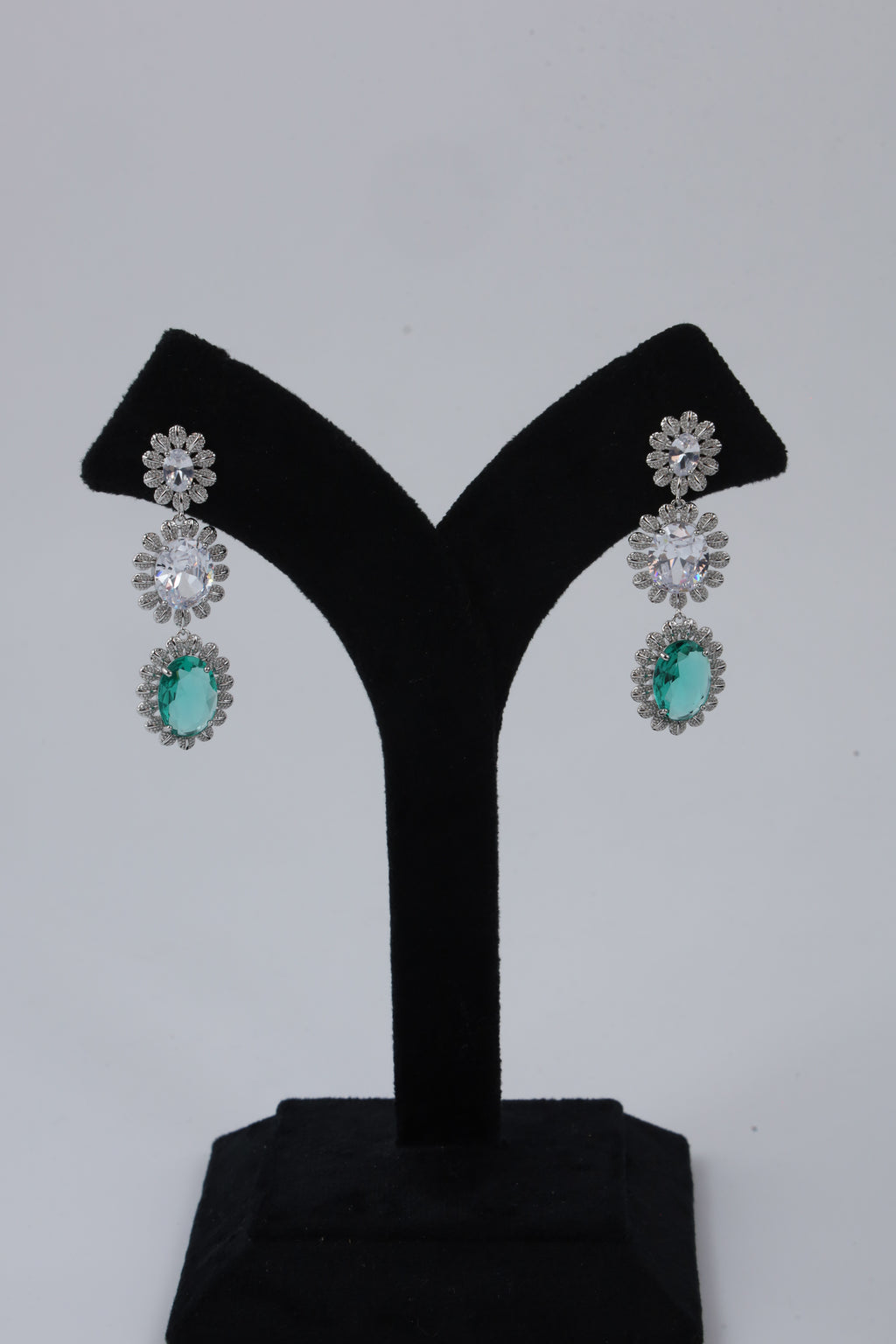 Emerald Green and Crystal Triple Drop Earrings