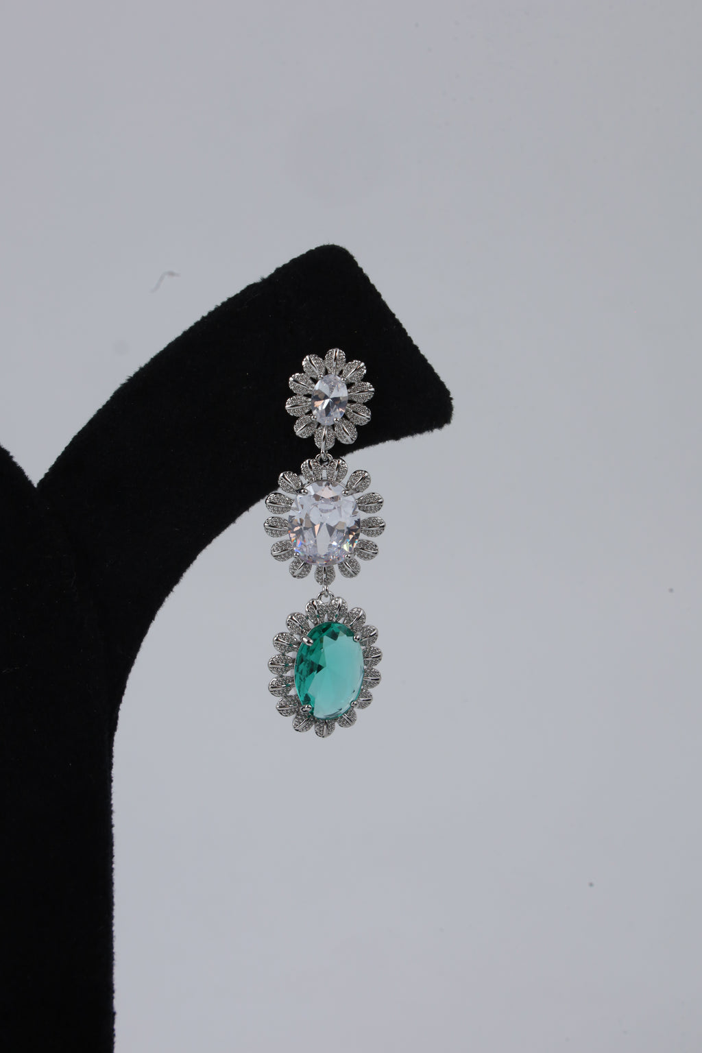 Emerald Green and Crystal Triple Drop Earrings