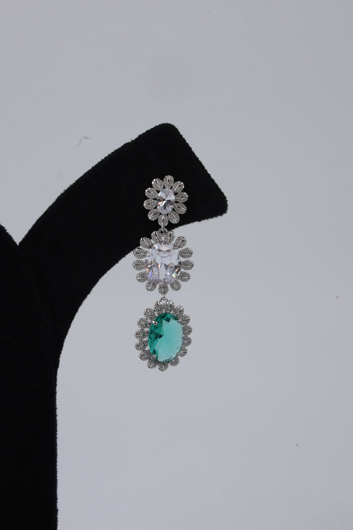 Emerald Green and Crystal Triple Drop Earrings