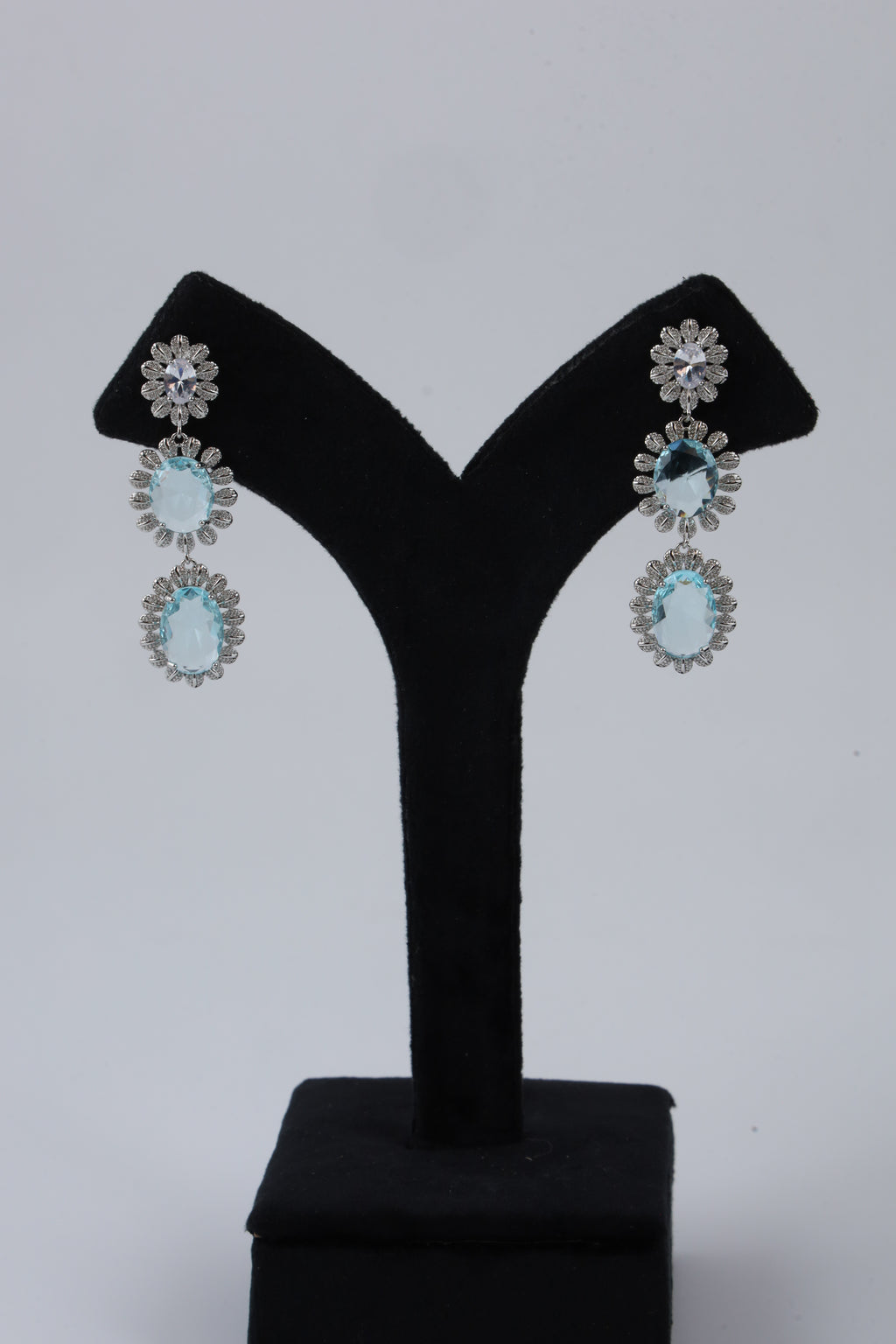 Aqua Blue Triple Crystal Drop Earrings