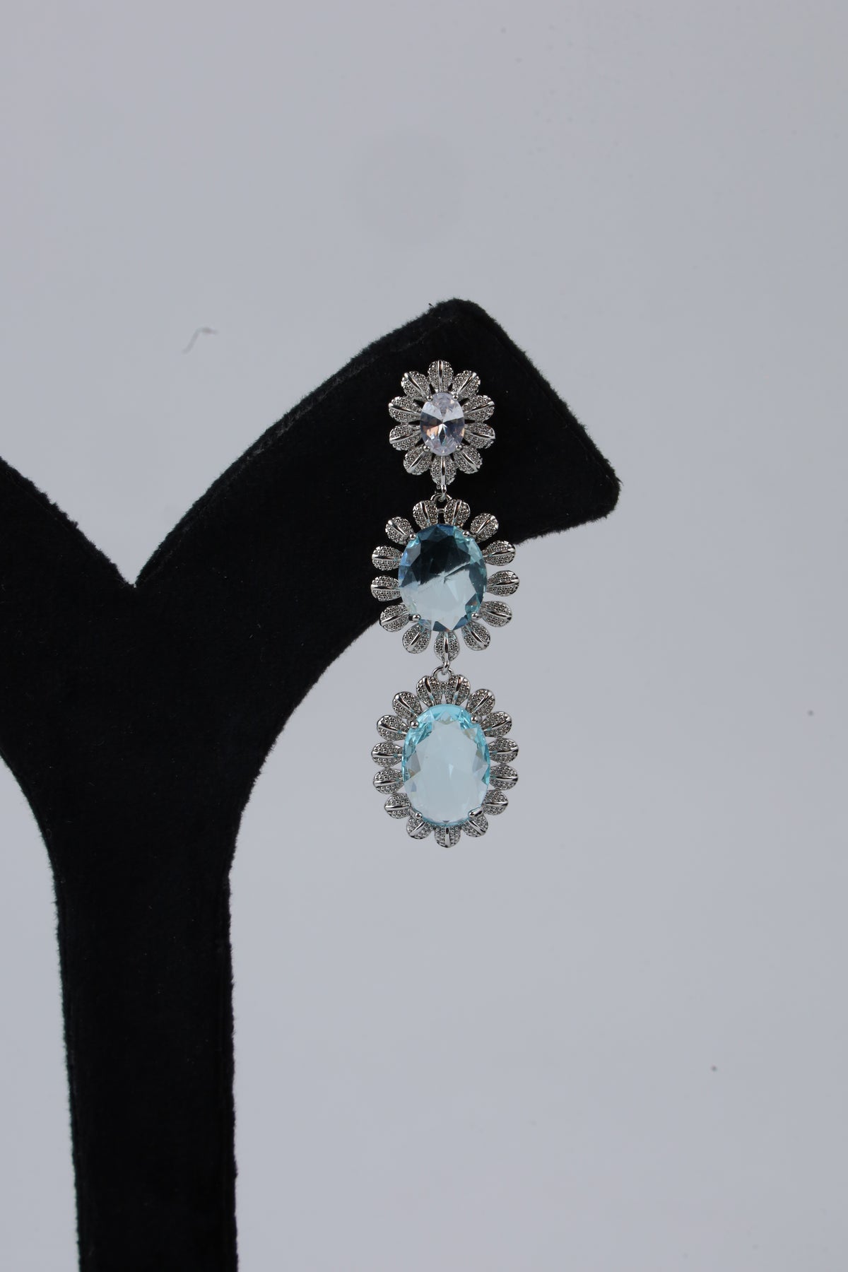 Aqua Blue Triple Crystal Drop Earrings